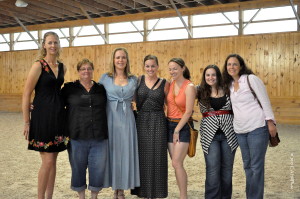  From left to right, Heather Blitz, Cathy Drumm, Donna Cameron, Ruth Walker, Gwyneth Drumm, Miranda Drum, and Bliss Rufo at Cutler Farm Dressage’s Open House.  (Photo courtesy of Carol Hill)